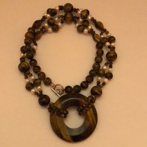 Bold Tiger Eye And Freshwater Pearls Necklace
